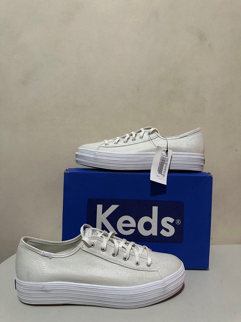 Keds triple kick metallic linen silver on sale