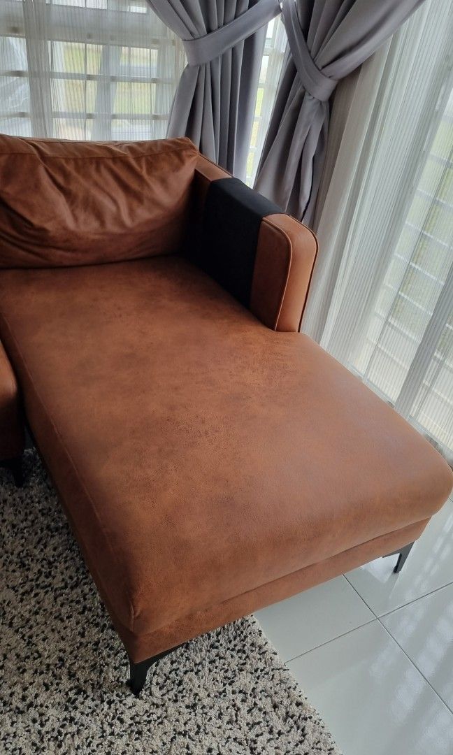 L shape sofa leather look, Furniture & Home Living, Furniture, Sofas on