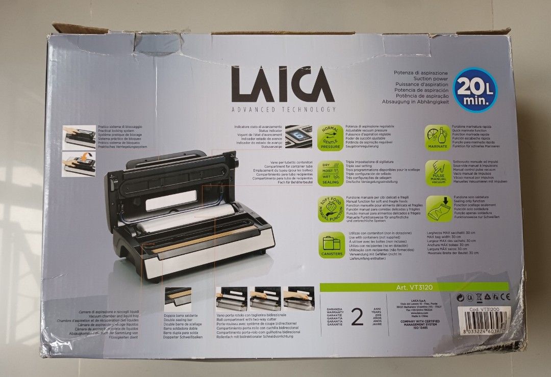 LAICA VT3120 食物袋抽真空機, 家庭電器, 廚房電器, 其他廚具- Carousell