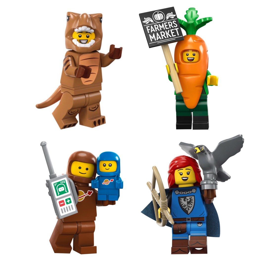 LEGO 71037 Minifigures Series 24: Carrot Mascot / T-Rex Costume Fan / Brown  Astronaut & Spacebaby / Falconer *Retiring soon!*, Hobbies & Toys, Toys &  Games on Carousell