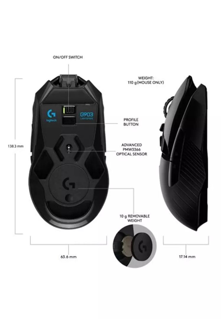 Logitech Logitech G903 Hero Lightspeed Wireless RGB Gaming Mouse With ...