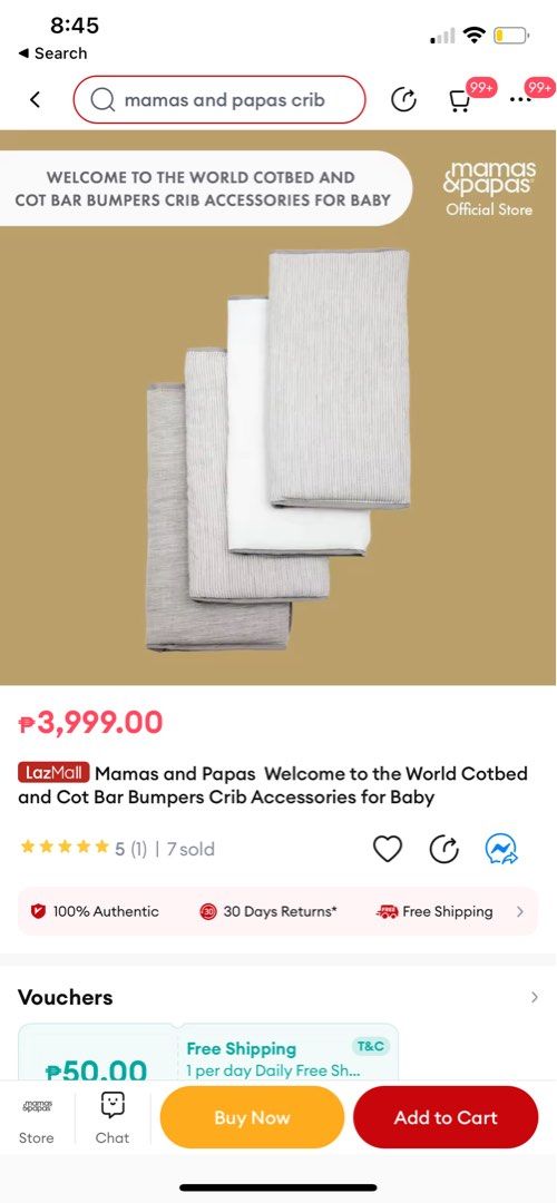 Mamas and Papas Crib bumper (Category: Cots & Cribs) located in San Fernando. Submitted by momandbabyneedsph (Listing ID 1227591670, Image 3). Description: Mamas Papas cot Bar bumpers accessories SRP almost 7k Selling for 799 only Issue: has some stain (haven’t tried washing if removable and 1 missing tie knot) Rfs: migrating.