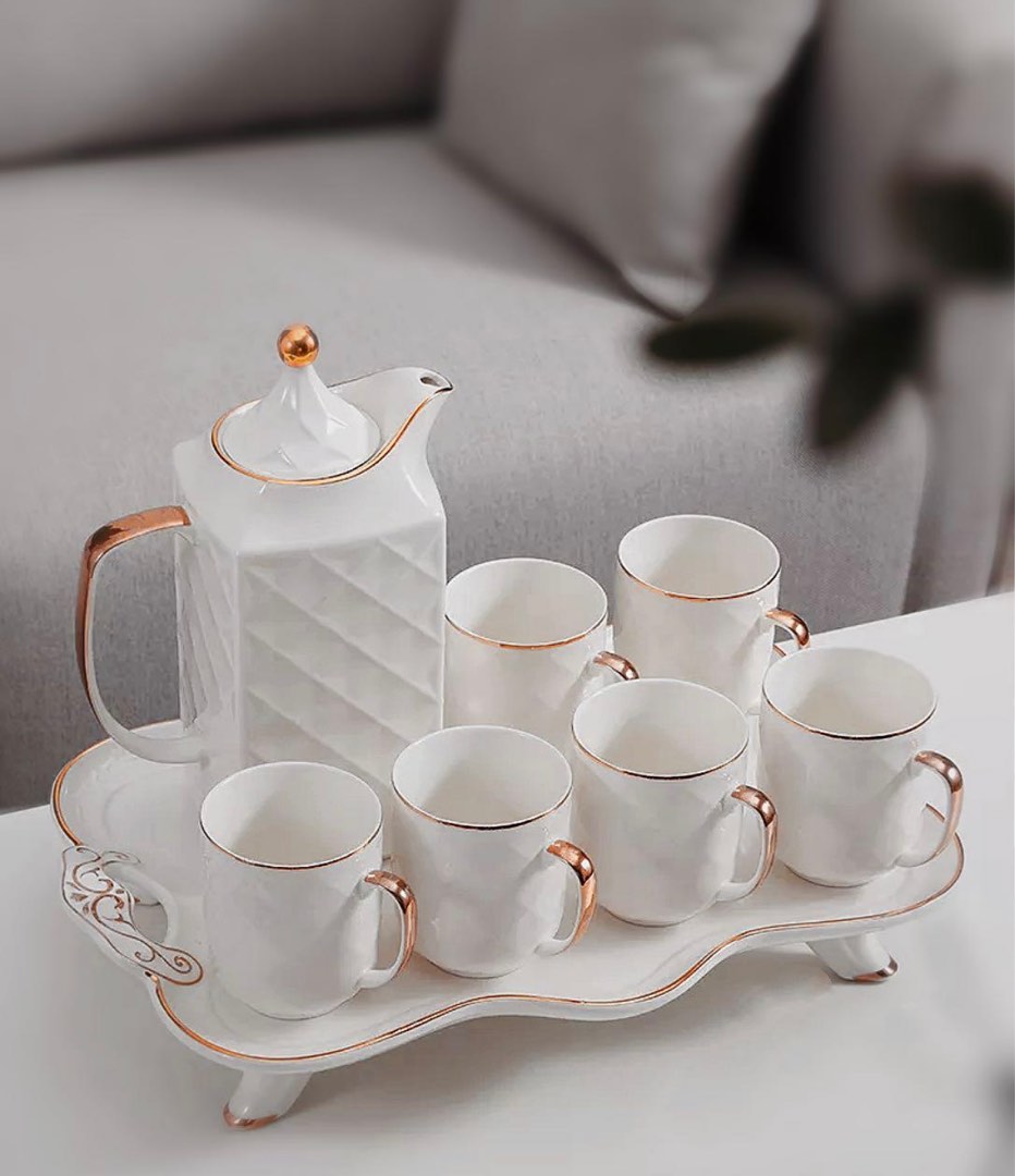 Modern Tea Cups Teapot Sets Teapot + 6 Cups + Tray Full Size Promo ‼️,  Furniture & Home Living, Kitchenware & Tableware, Coffee & Tea Tableware On  Carousell