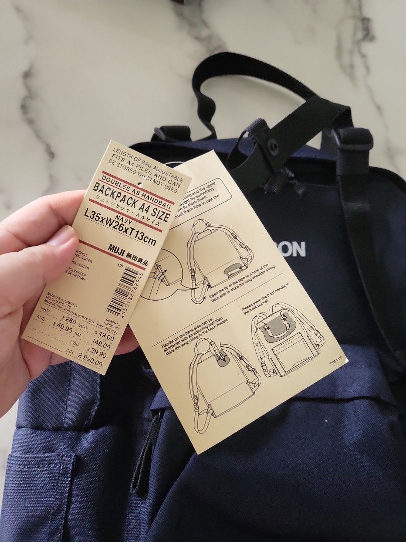 Muji Backpack A4 Size in Navy, Men's Fashion, Bags, Backpacks on Carousell