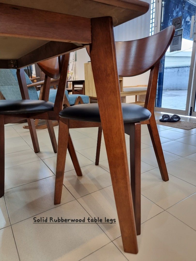 [NEW SET 1+4] Solid Rubberwood Dining Set, Table & 4 Chairs, Furniture