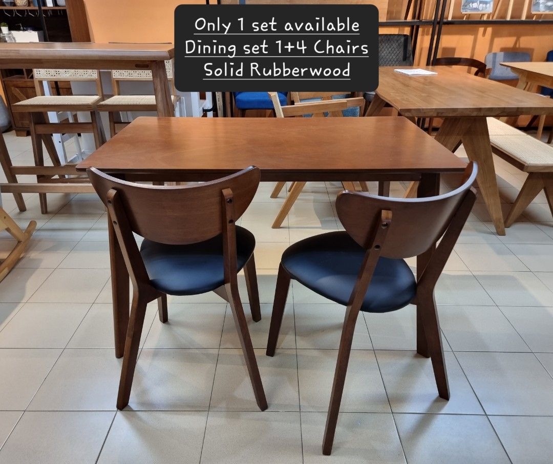 [NEW SET 1+4] Solid Rubberwood Dining Set, Table & 4 Chairs, Furniture