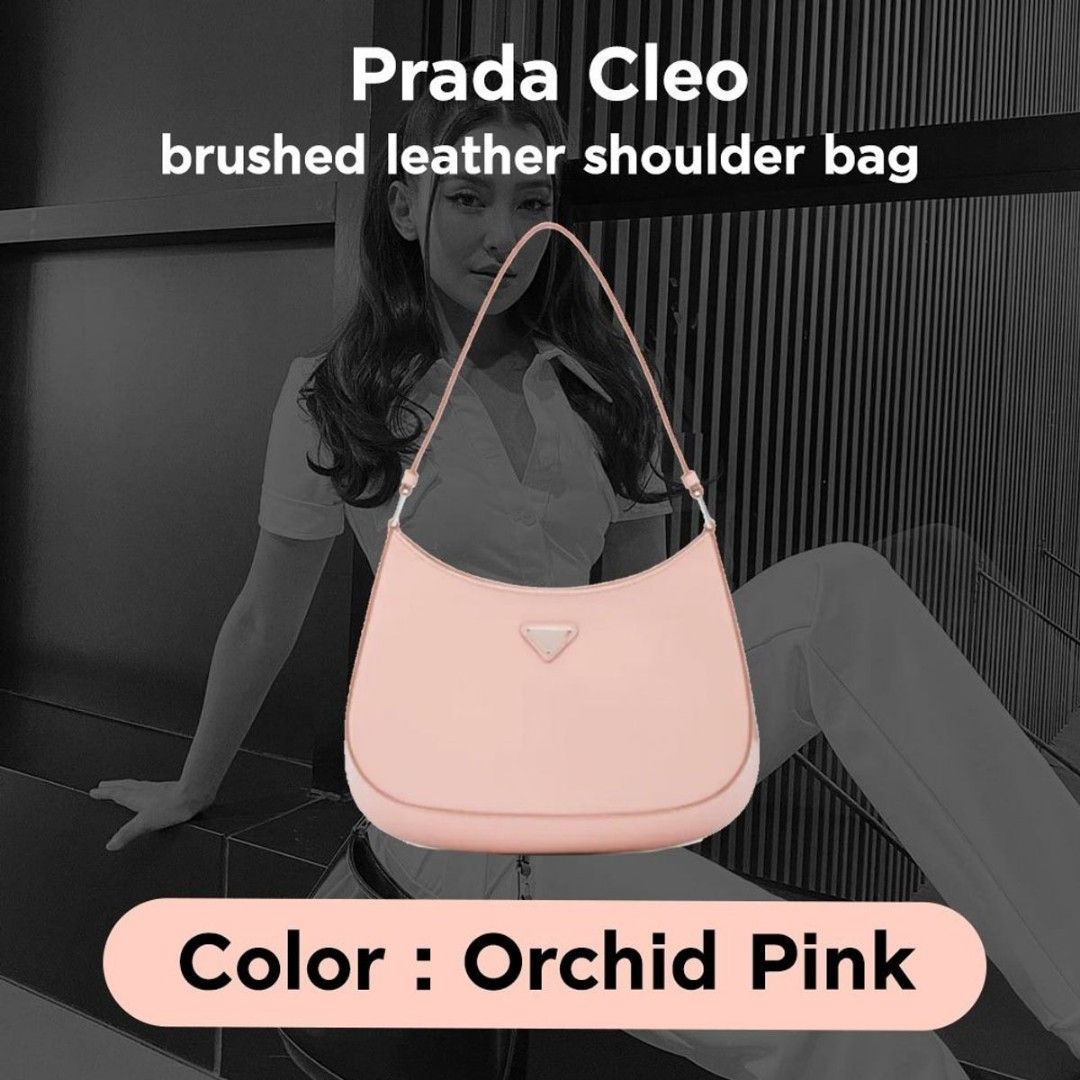 Prada Cleo brushed leather shoulder bag with flap Orchid Pink | 3D model