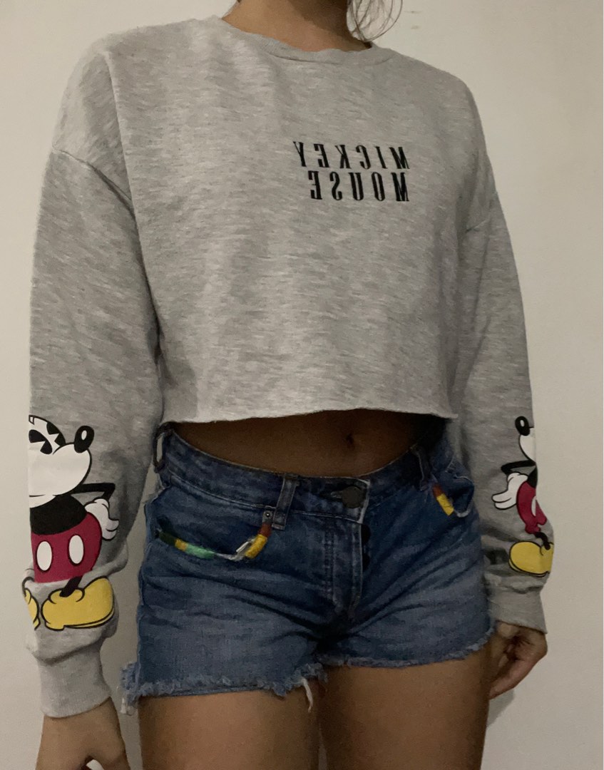 Pre loved bershka mickey mouse cropped sweatshirt Women s Fashion