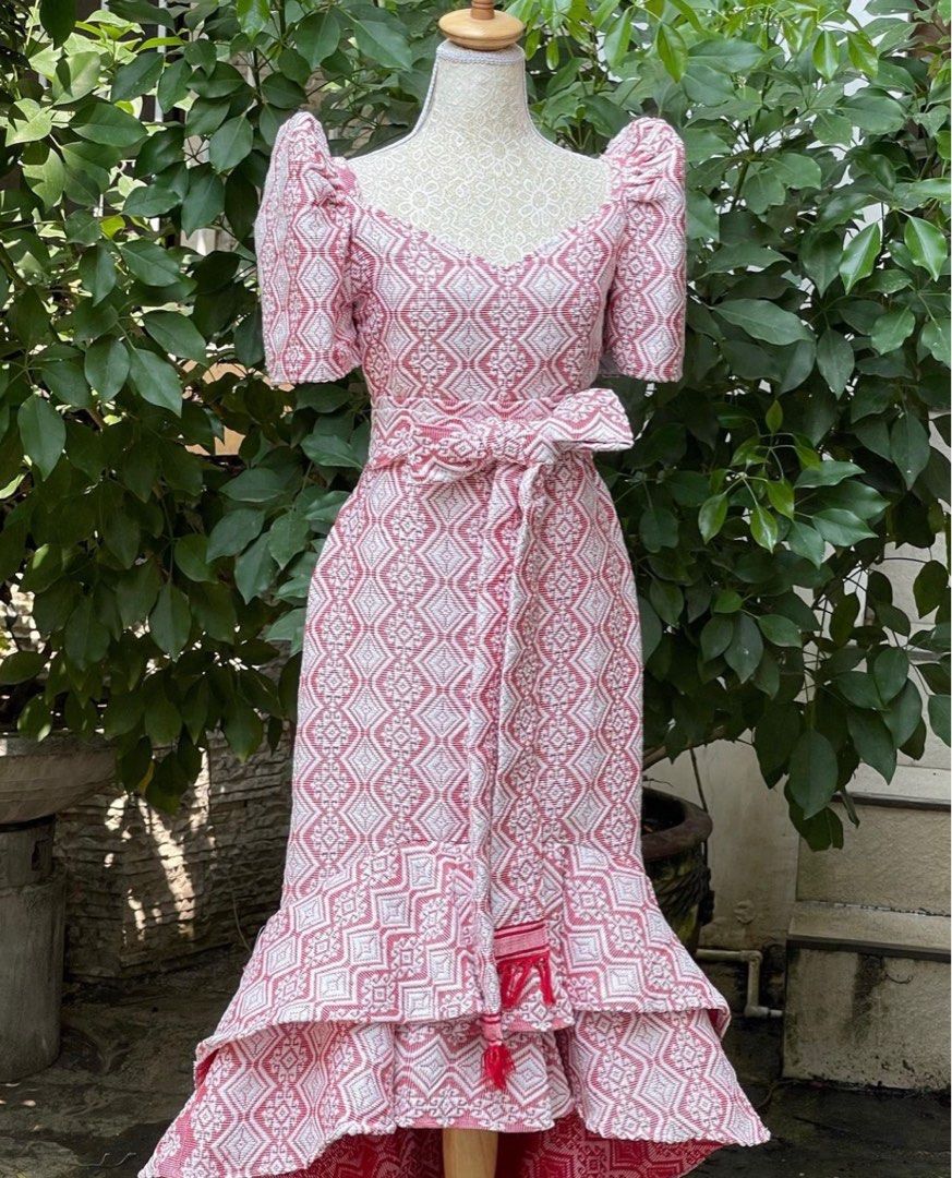 RED INABEL HANDWOVEN FILIPINIANA GOWN FOR RENT, Women's Fashion ...