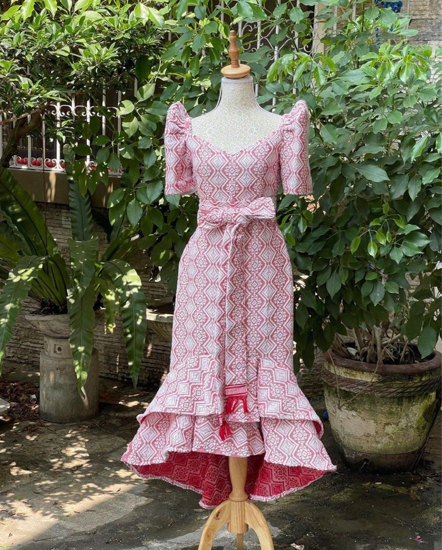 RED INABEL HANDWOVEN FILIPINIANA GOWN FOR RENT on Carousell