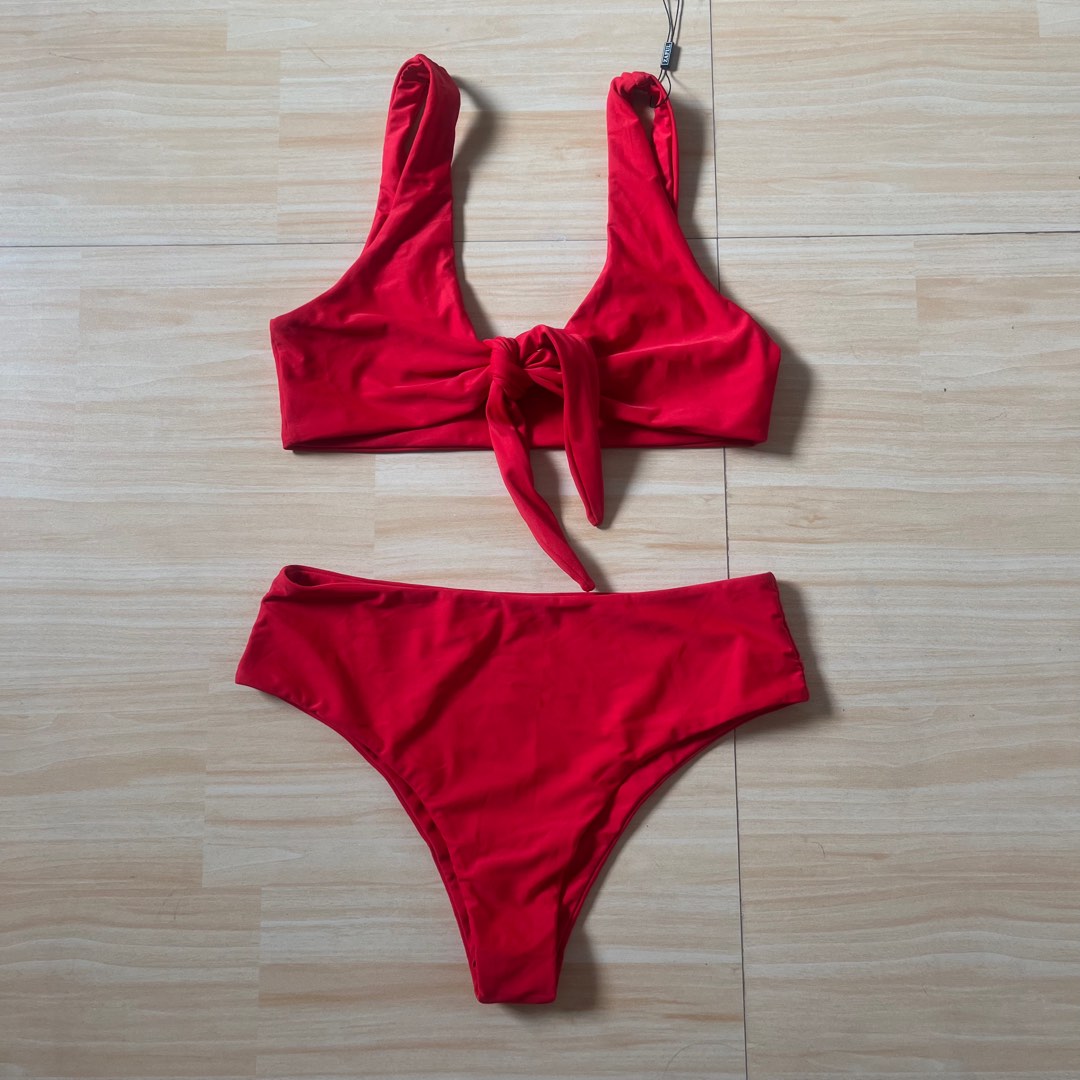 Two-piece Bikini with a Tie-front Top and High-waisted Ruched Bottoms