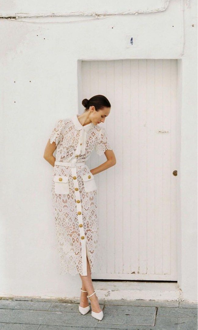 self portrait cream floral guipure midi dress Self Portrait cream white lace floral Guipure midi maxi dress, Women's  Fashion, Dresses & Sets, Dresses on Carousell