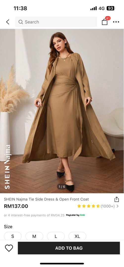 SHEIN Najma Tie Side Dress & Open Front Coat