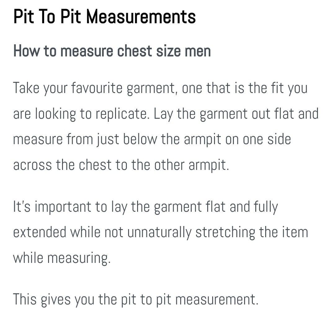 Pit to pit measurement jacket store