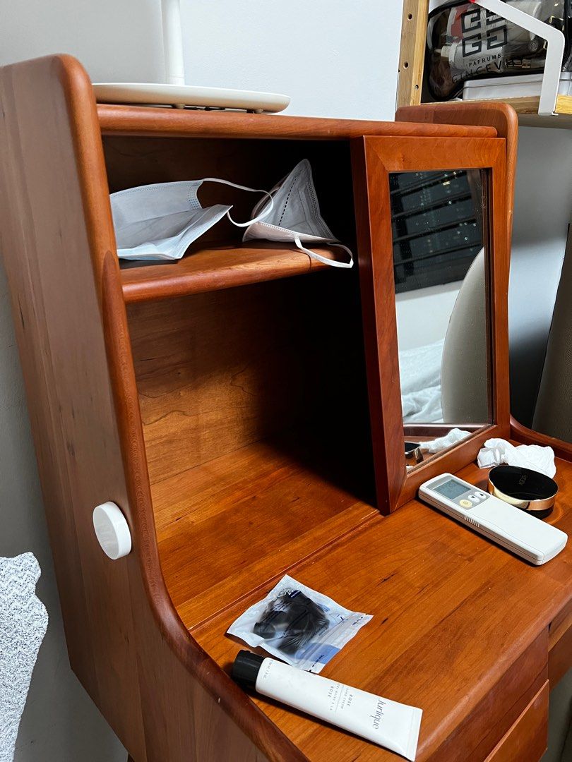 Solid Cherry Wood dressing table (Category: Shelves, Cabinets & Racks) located in Singapore. Submitted by terr0rblade (Listing ID 1227701121, Image 2). Description: Elegant solid cherry dressing table, minor crack in one of the back corner, not noticeable from most angles Otherwise in very good condition Self collection only .