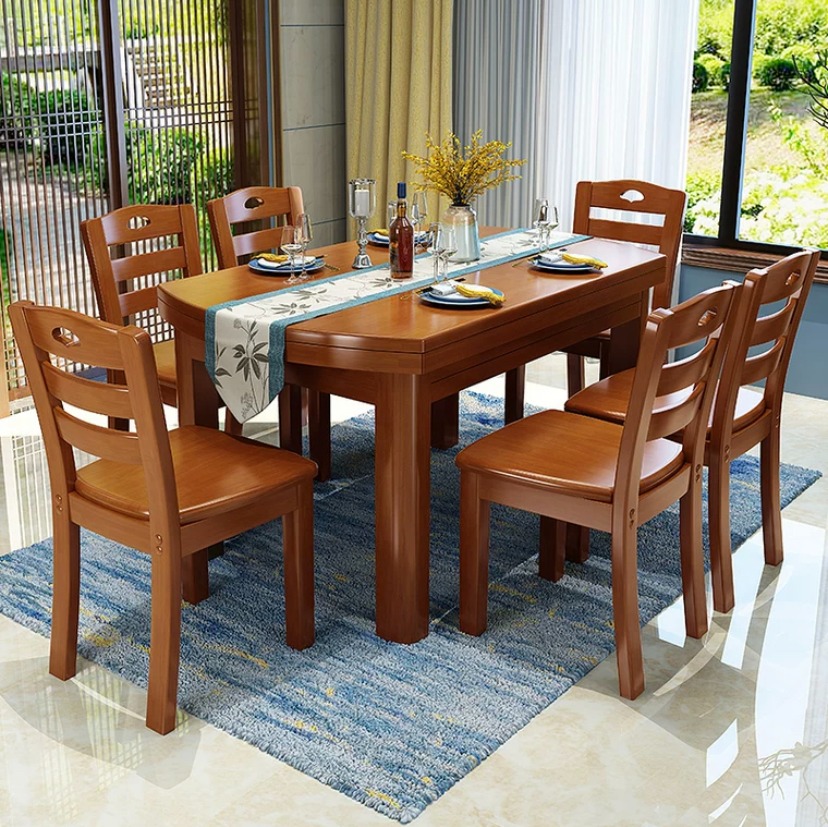 Solid Wood Foldable and Retractable Dual Purpose Dining Table and ...