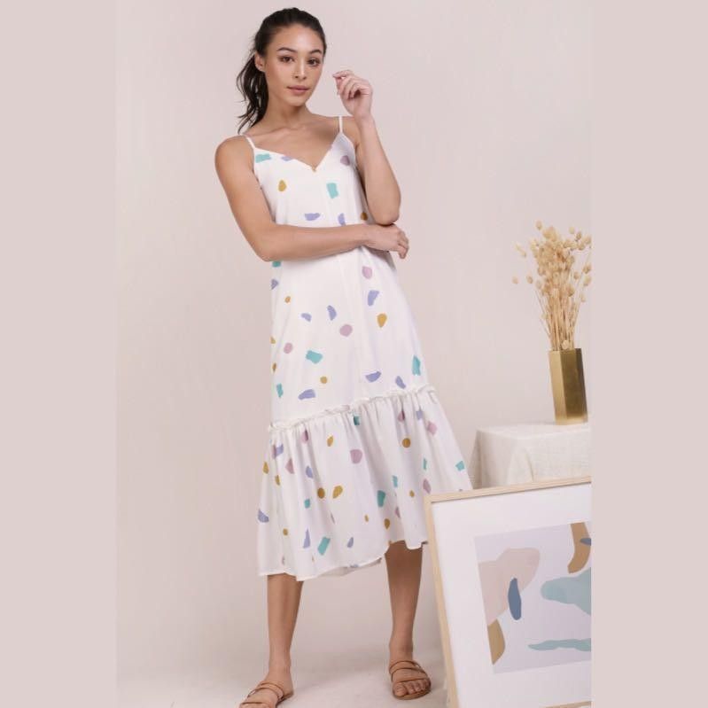 The Tinsel Rack TTR Holly Drop Hem Midi Dress in Confetti, Women's