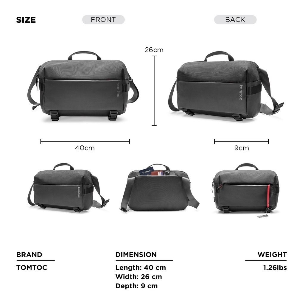 Tomtoc Compact EDC Sling Bag, Minimalist Chest Shoulder Crossbody Bag