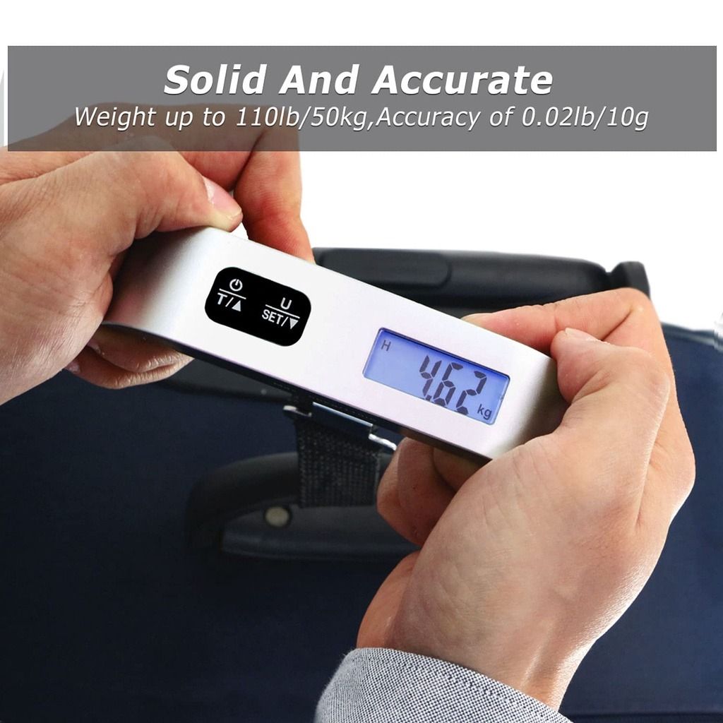 Travel Inspira Digital Luggage Scales with Overweight Alert LCD Display 110lb / 50kg (Stainless Steel, Black)