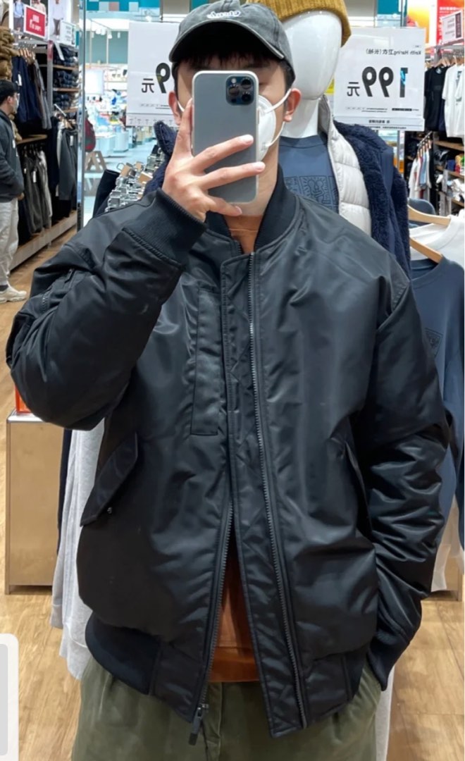 ＋Ｊ　UNIQLO MA-1 Uniqlo +J 羽絨MA-1 飛行外套黑色L號445765, 他的時尚, 外套、夾克