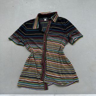 Vintage y2k stripes mesh short sleeves blouse 90s 80s