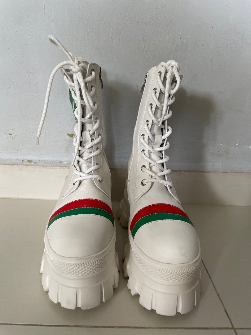White calf high platform boots