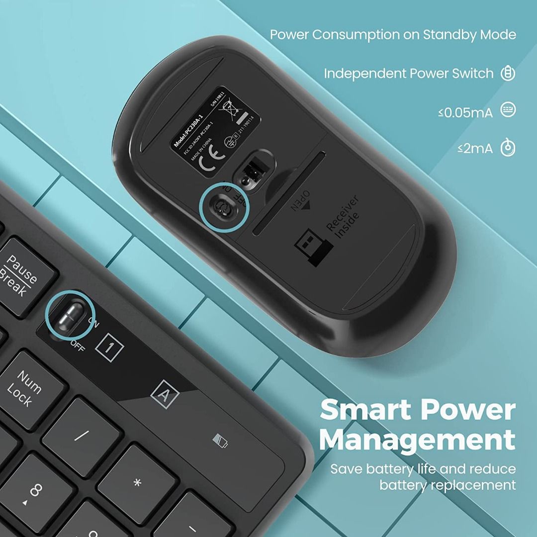 Wireless Keyboard and Mouse Combo, Lovaky 2.4G FullSized Ergonomic