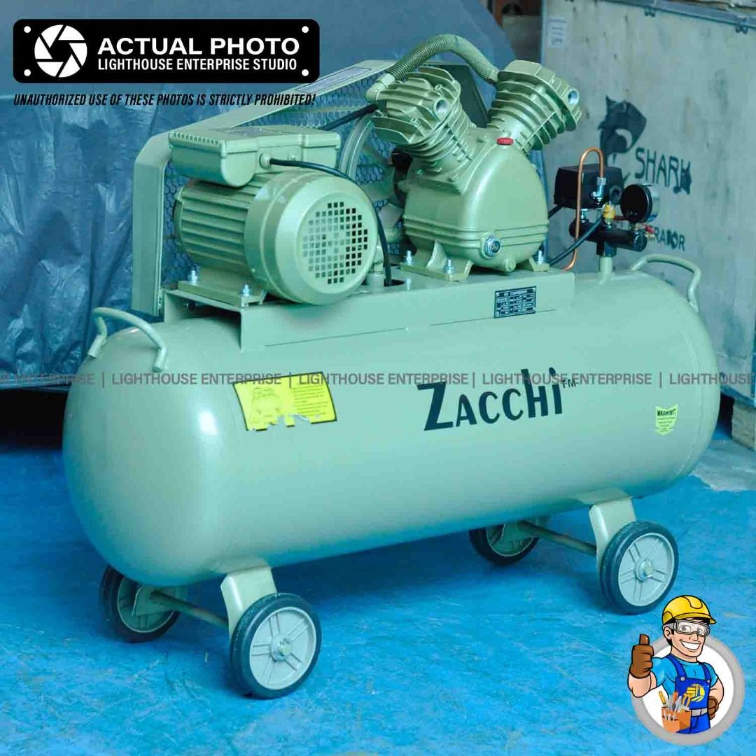 ZACCHI ITALY Industrial 3HP 100L Belt Driven Air Compressor (ZAC-200 ...