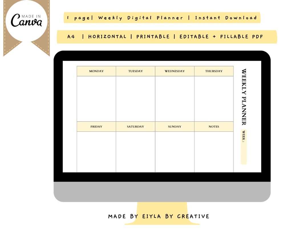 1 page of Landscape A4 Weekly Planner Printable +Fillable Pdf, Hobbies ...