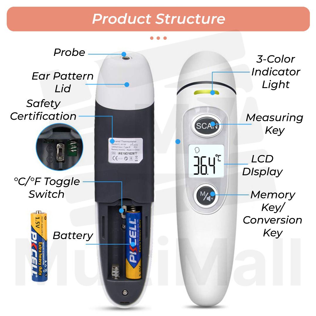 2 in 1 Forehead & Ear Thermometer Indoors NonContact Digital