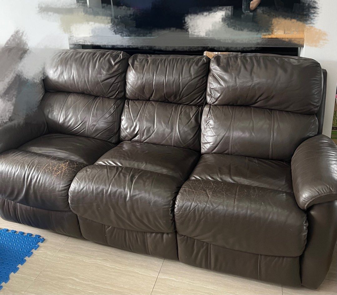 Free 3 seater leather sofa foot rest, Furniture & Home Living