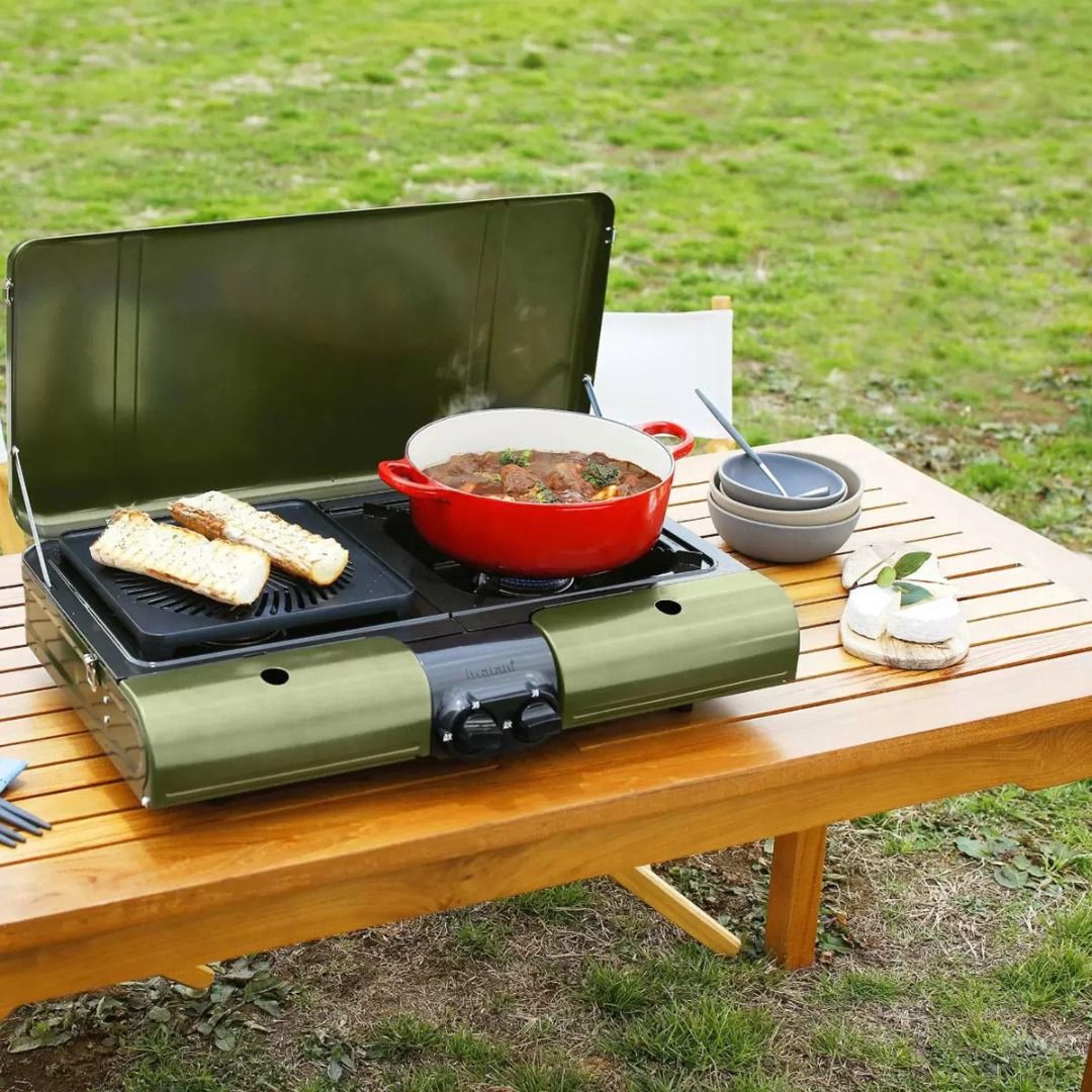 Iwatani - Flat Twin S Tabletop BBQ Grill Olive green CB-TBG-2-OL