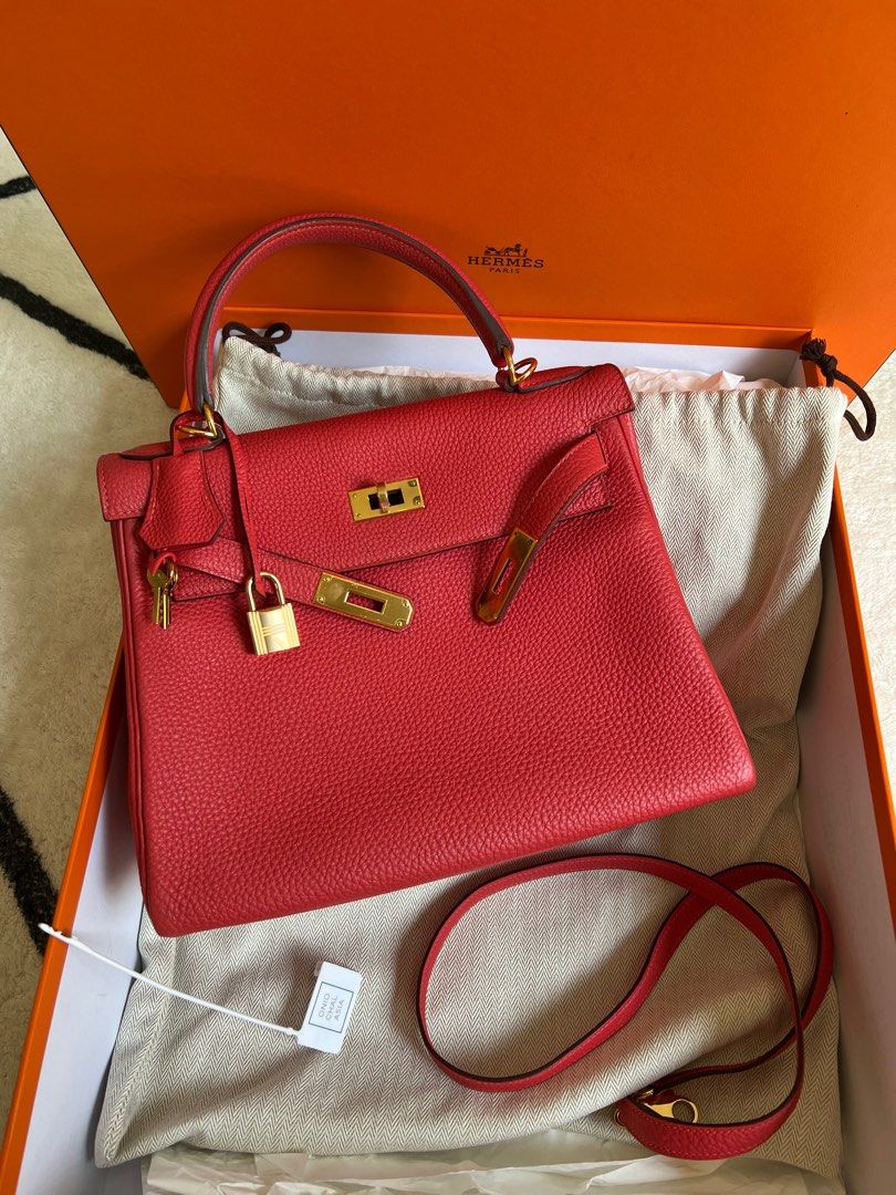 Hermes Kelly 25 Retourne Bag Rouge Piment Swift Red Leather Phw