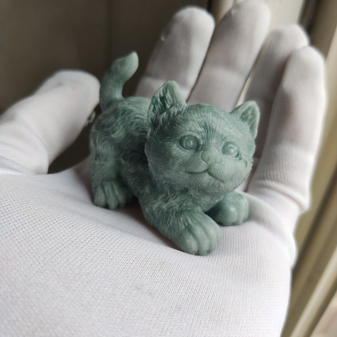 翡翠A貨貓貓小擺貓咪擺件貓咪小擺翡翠擺件動物雕刻玉石雕刻件, 興趣及