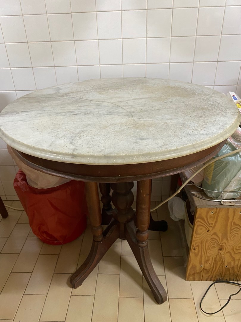 Antique Vintage Marble Top Round Table, Furniture & Home Living