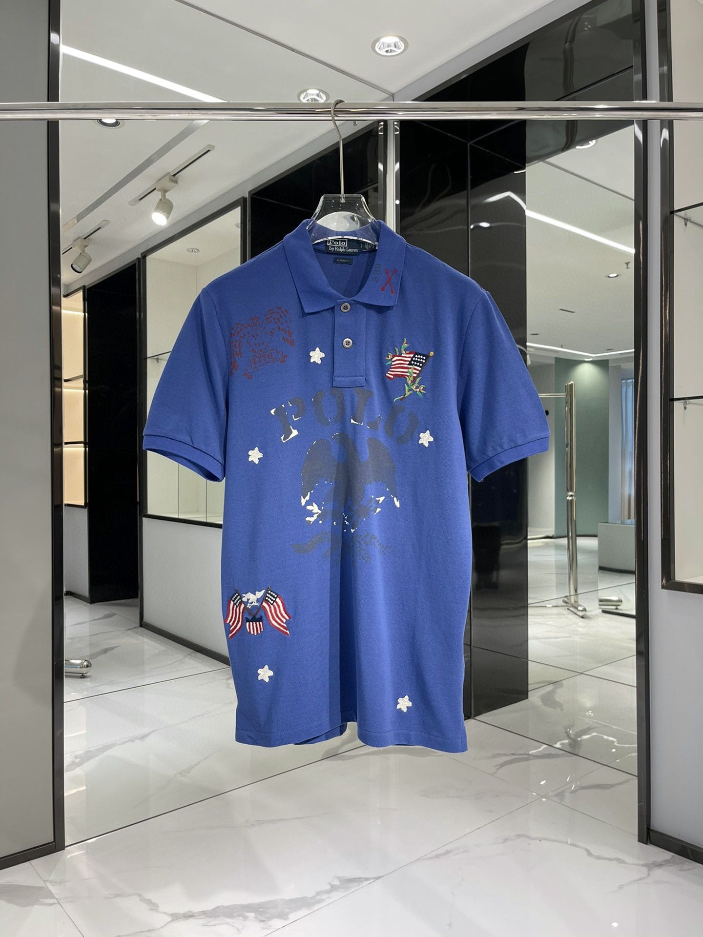 Authentic Ralph Lauren Star Print Embroidered Flag Polo Shirt
