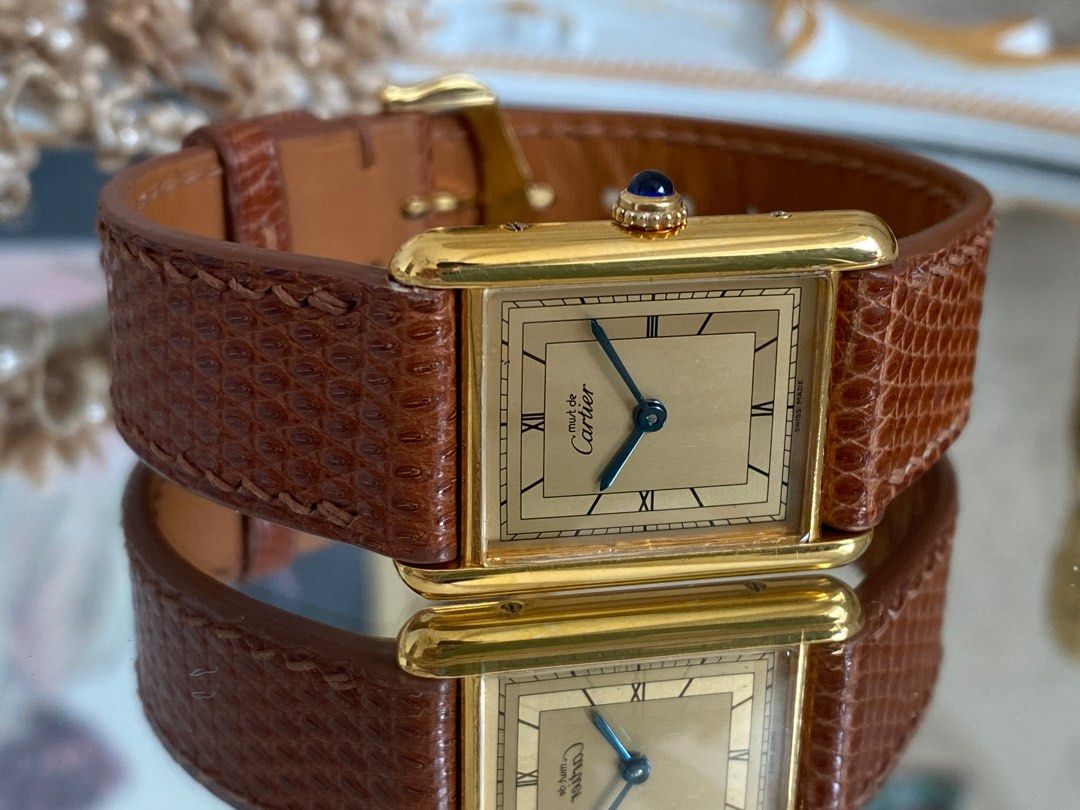 Cartier Tank Authentic Vintage Wrist Watch LM for Men Quartz Lizard