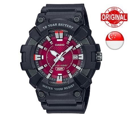 Casio MW 610H Black Resin Sports Analog Red Dial Men Watch MW 610H