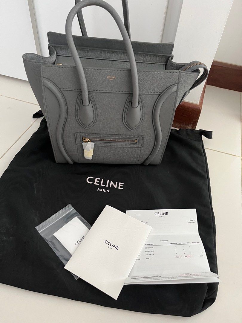 Celine micro luggage kohl drummed calfskin, Women's Fashion, Bags