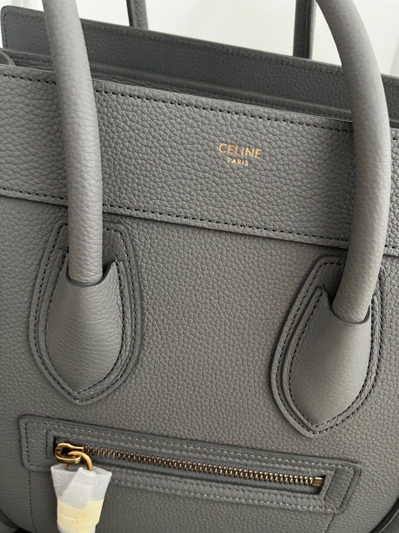 Celine micro luggage kohl drummed calfskin, Women's Fashion, Bags