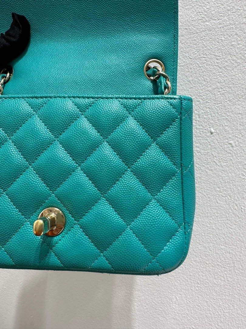 🦄🦄🦄CHANEL MINI SQUARE 17C TURQUOISE CAVIAR LGHW, Luxury, Bags & Wallets  on Carousell