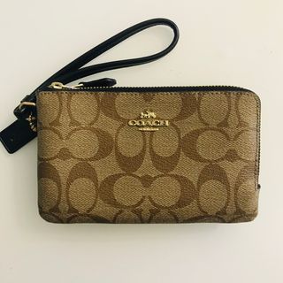 Coach F87591 Signature Double Corner Zip Wristlet Khaki