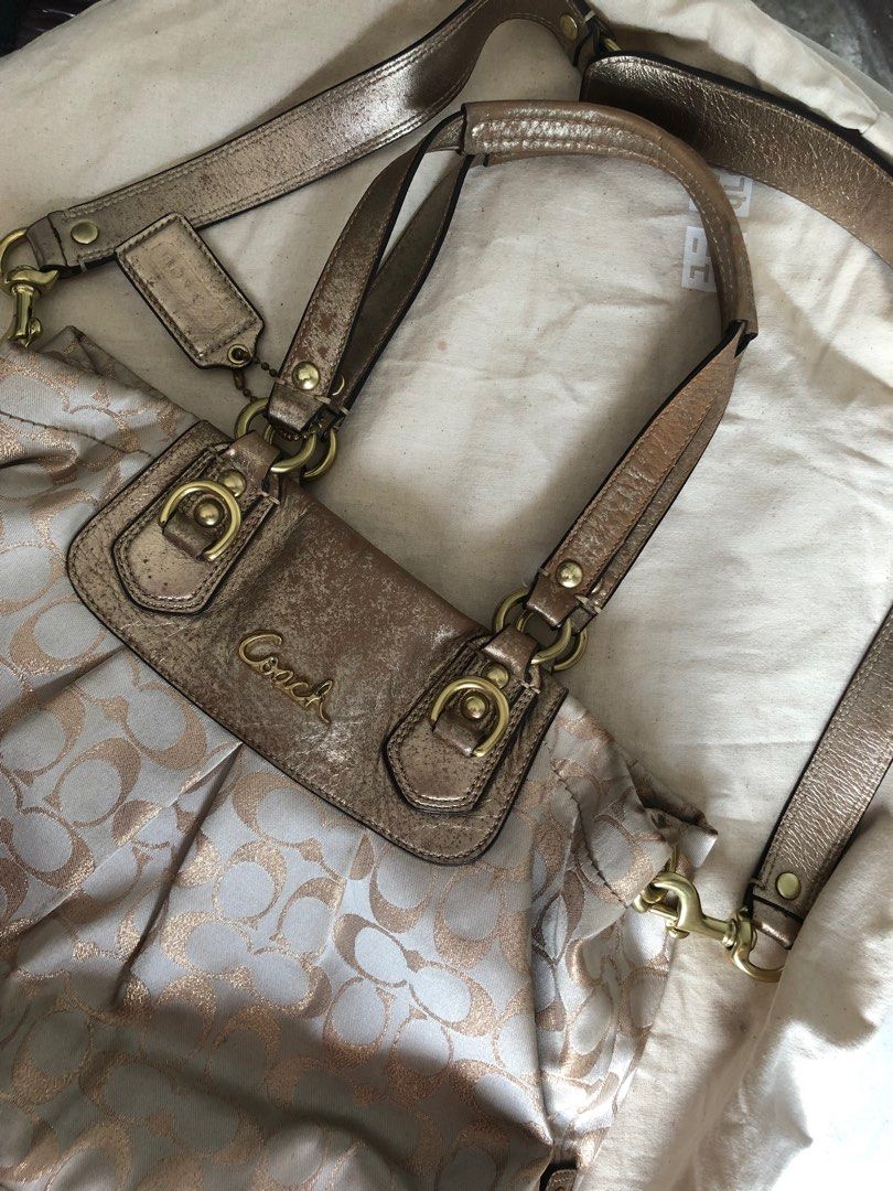 Coach Womens Tote Shoulder bag (Category: Shoulder Bags) located in Quezon City. Submitted by ocampojo (Listing ID 1227766649, Image 2). Description: Coach Womens Tote Hand Bag Beige Gold Jacquard Monogram Barely used, stored in closet. Brass is still shiny. Leather handles have no cracks. Honest issue: gold paint has somewhat faded. As seen on pics. For pick up by courier. Buyer pays for delivery. Price negotiable for sure buyer..