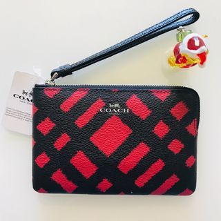CORNER ZIP WRISTLET WITH WILD PLAID PRINT (COACH F23715)