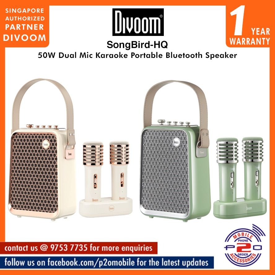 Divoom SongBird-HQ 50W Dual Mic Karaoke Portable Bluetooth Speaker ...