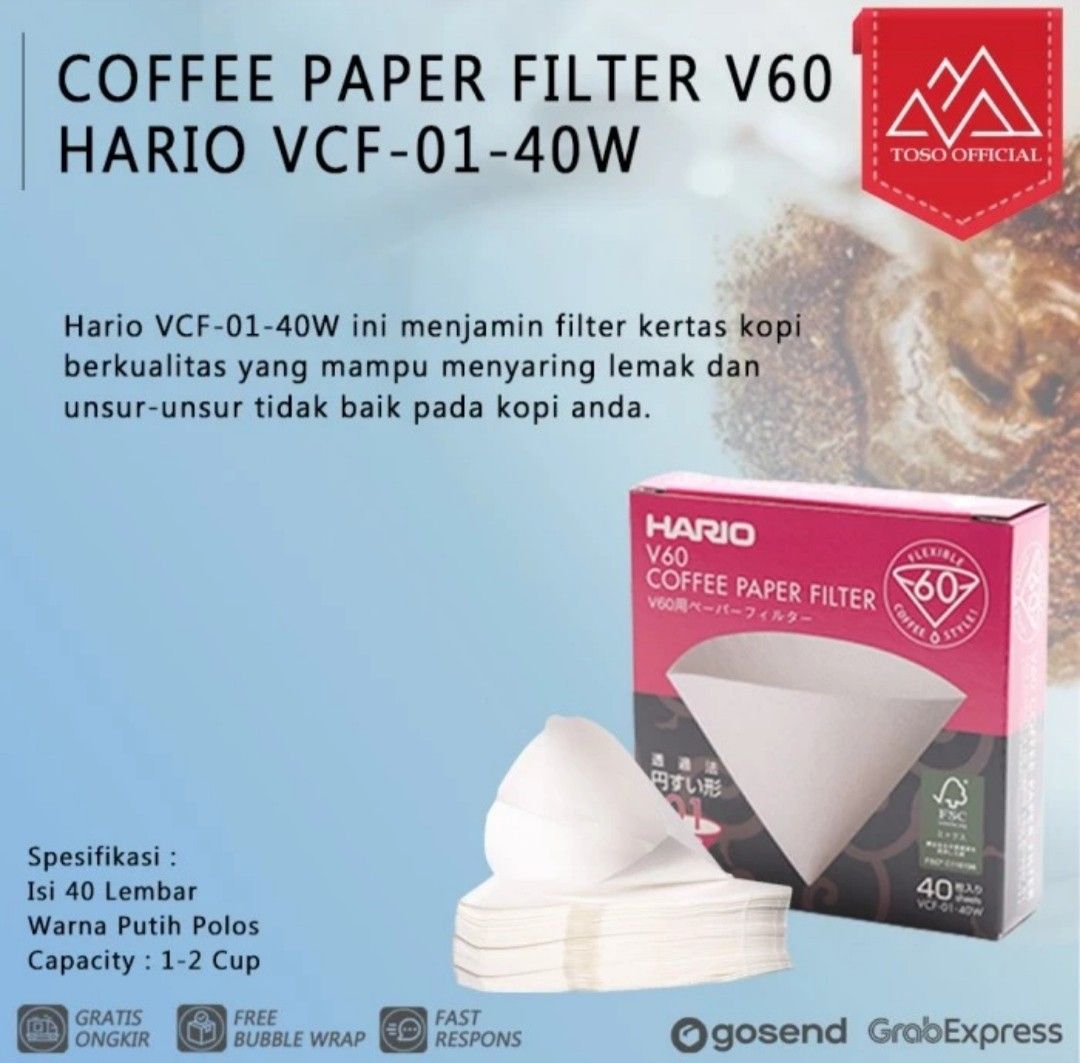 Filter Paper Hario V60 Size 01, Coffee Paper Filter Saringan Kertas