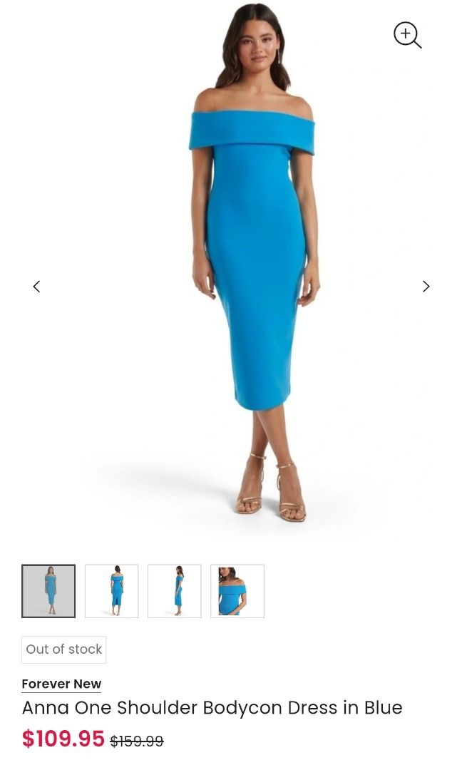 Forever New Anna Off Shoulder Bodycon Midi Dress (Blue) AU6