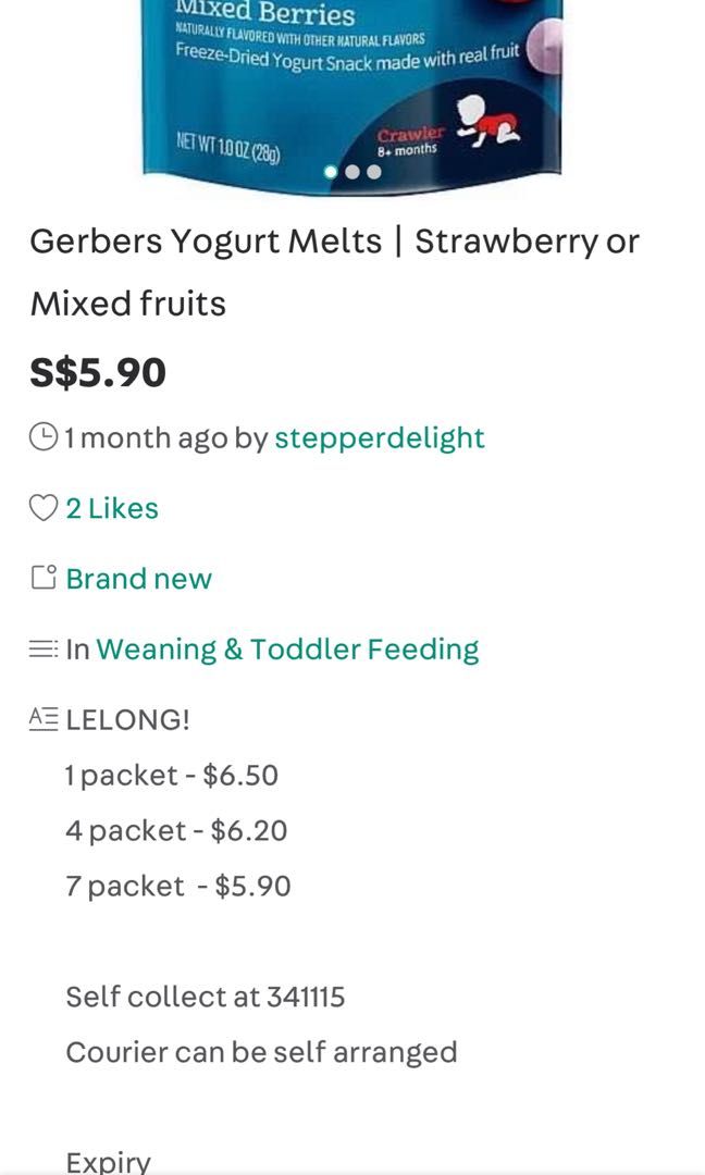 Gerber Yogurt Melts Mixed Berries, Babies & Kids, Nursing & Feeding