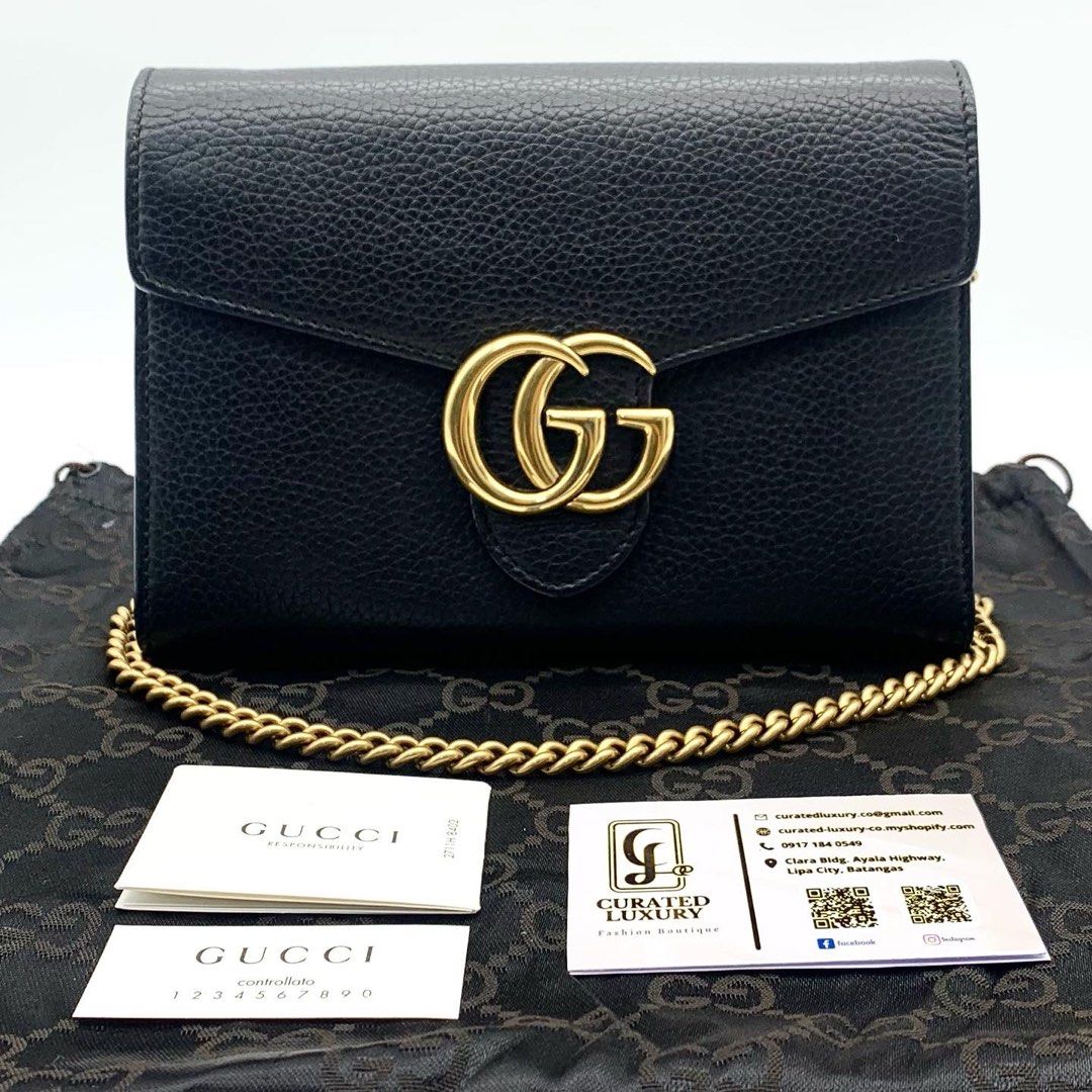 Authentic Gucci Interlocking Wallet on Chain in Black, Luxury, Bags &  Wallets on Carousell