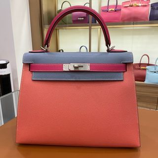 hermes mini kelly ii (stamp b) rose azalee epsom leather silver hardware,  with strap, dust cover & box